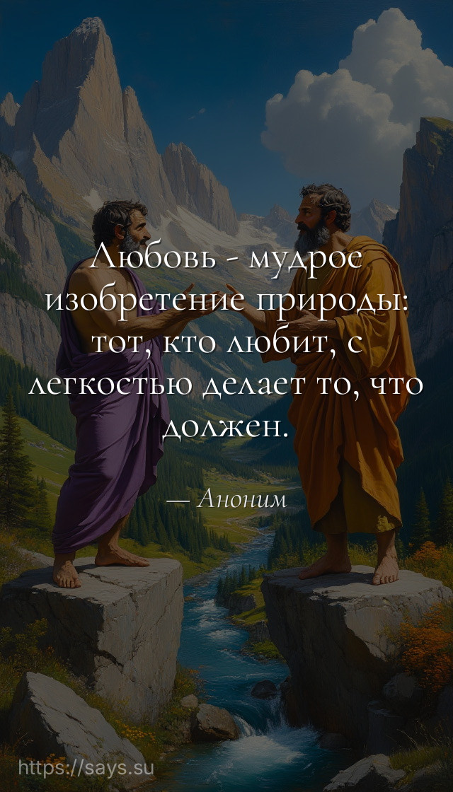 Любовь - мудрое изобретение природы: тот, кто любит, с легкостью делает то, что должен.