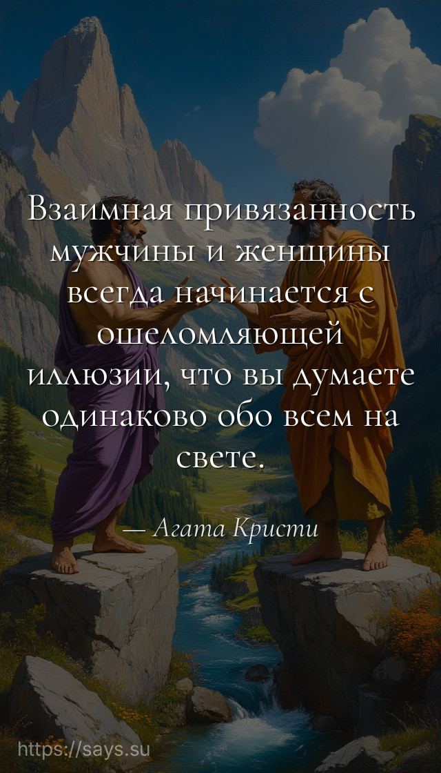 Взаимная привязанность мужчины и женщины всегда начинается с ошеломляющей иллюзии, что вы думаете одинаково обо всем на свете.