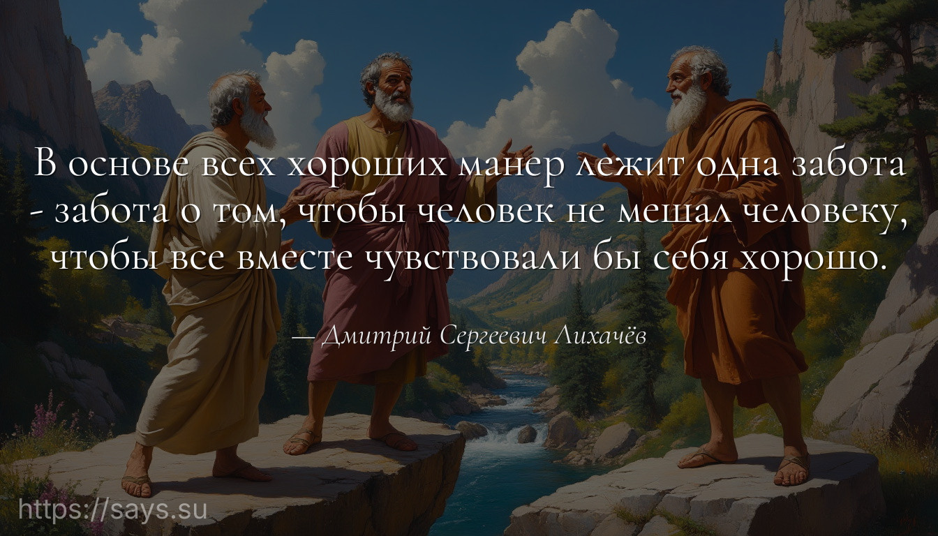 В основе всех хороших манер лежит одна забота - забота о том, чтобы человек не мешал человеку, чтобы все вместе чувствовали бы себя хорошо.