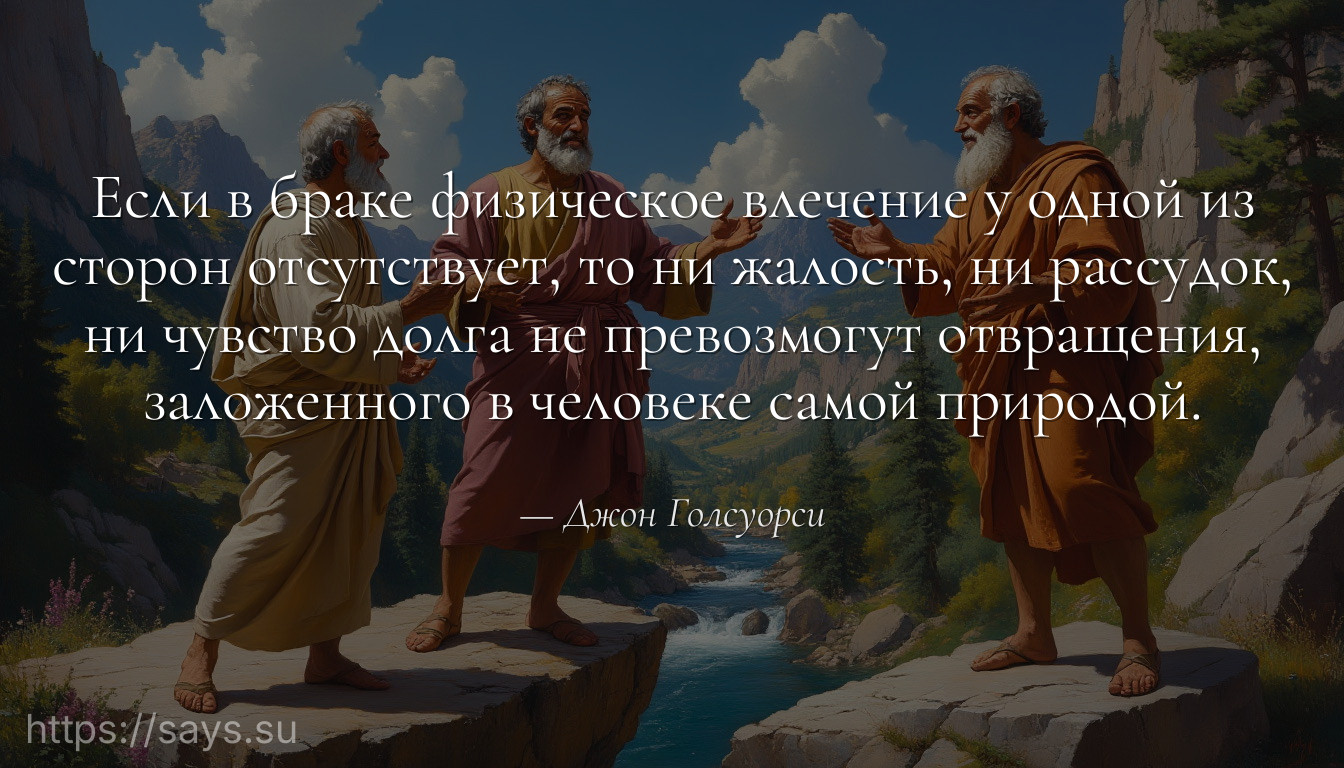 Если в браке физическое влечение у одной из сторон отсутствует, то ни жалость, ни рассудок, ни чувство долга не превозмогут отвращения, заложенного в человеке самой природой.