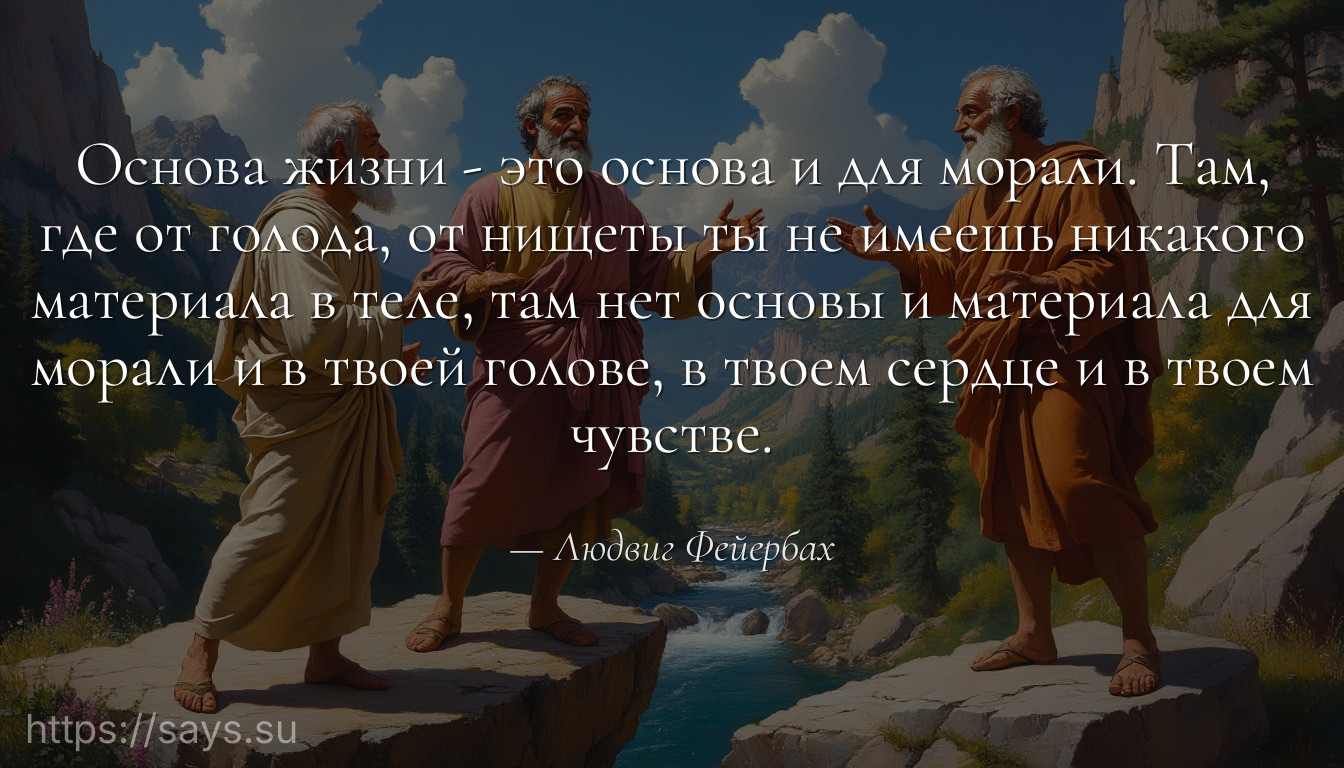 Основа жизни - это основа и для морали. Там, где от голода, от нищеты ты не имеешь никакого материала в теле, там нет основы и материала для морали и в твоей голове, в твоем сердце и в твоем чувстве.