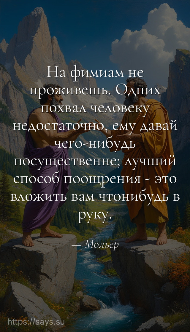 На фимиам не проживешь. Одних похвал человеку недостаточно, ему давай чего-нибудь посущественне; лучший способ поощрения - это вложить вам чтонибудь в руку.