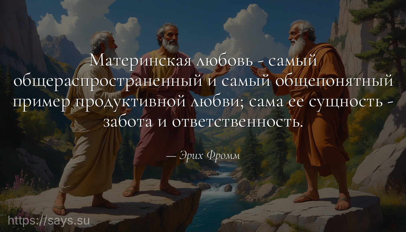Материнская любовь - самый общераспространенный и самый общепонятный пример продуктивной любви; сама ее сущность - забота и ответственность.