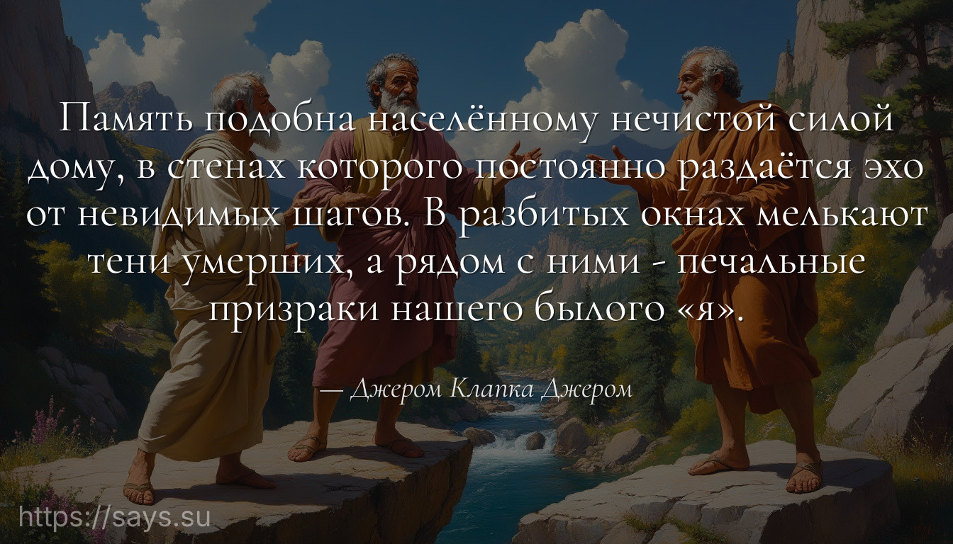 Память подобна населённому нечистой силой дому, в стенах которого постоянно раздаётся эхо от невидимых шагов. В разбитых окнах мелькают тени умерших, а рядом с ними - печальные призраки нашего былого «я».
