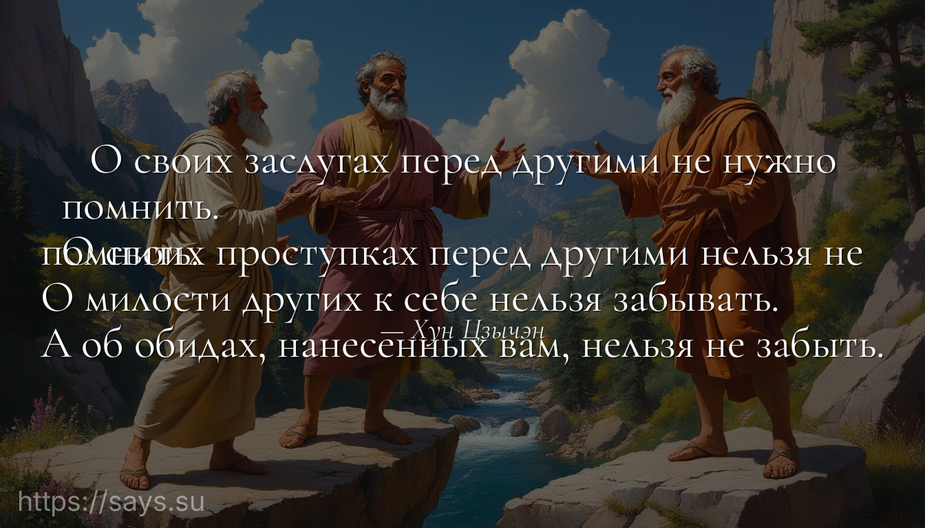 О своих заслугах перед другими не нужно помнить.<br />О своих проступках перед другими нельзя не помнить.<br />О милости других к себе нельзя забывать. <br />А об обидах, нанесенных вам, нельзя не забыть.