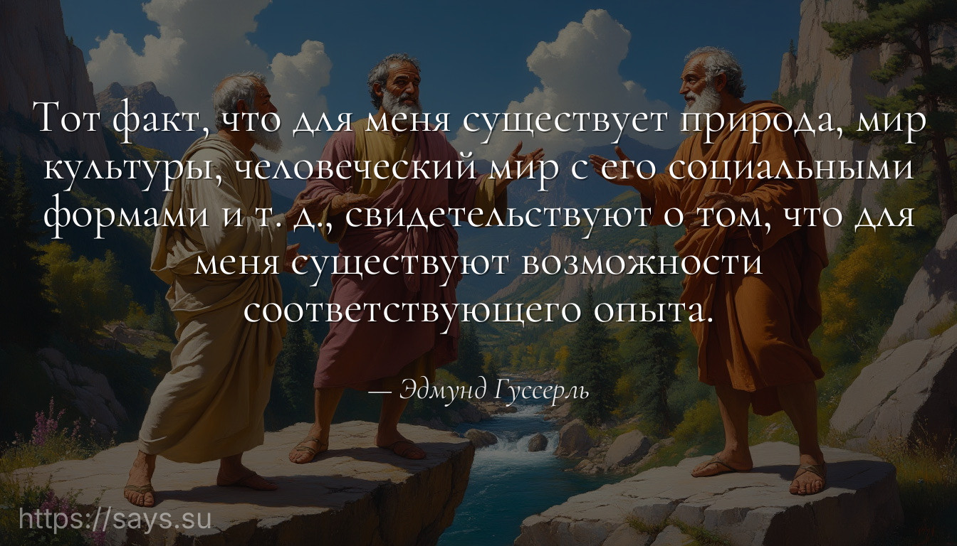 Тот факт, что для меня существует природа, мир культуры, человеческий мир с его социальными формами и т. д., свидетельствуют о том, что для меня существуют возможности соответствующего опыта.