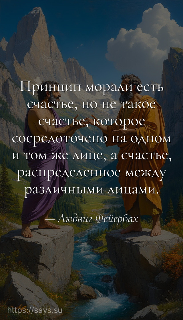 Принцип морали есть счастье, но не такое счастье, которое сосредоточено на одном и том же лице, а счастье, распределенное между различными лицами.