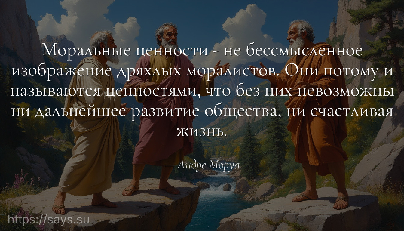 Моральные ценности - не бессмысленное изображение дряхлых моралистов. Они потому и называются ценностями, что без них невозможны ни дальнейшее развитие общества, ни счастливая жизнь.