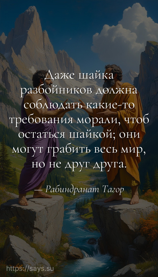 Даже шайка разбойников должна соблюдать какие-то требования морали, чтоб остаться шайкой; они могут грабить весь мир, но не друг друга.