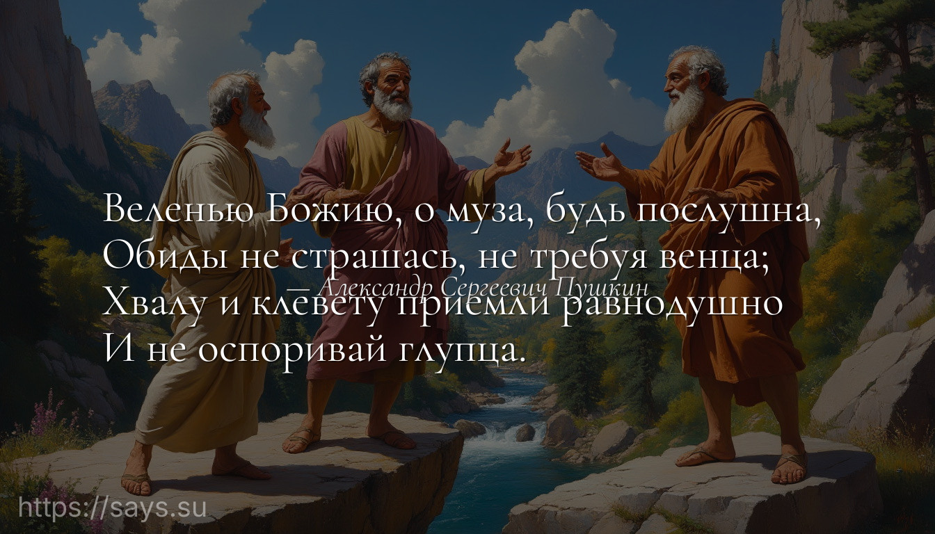 Веленью Божию, о муза, будь послушна, <br />Обиды не cтрашась, не требуя венца;<br />Хвалу и клевету приемли равнодушно <br />И не оспоривай глупца.