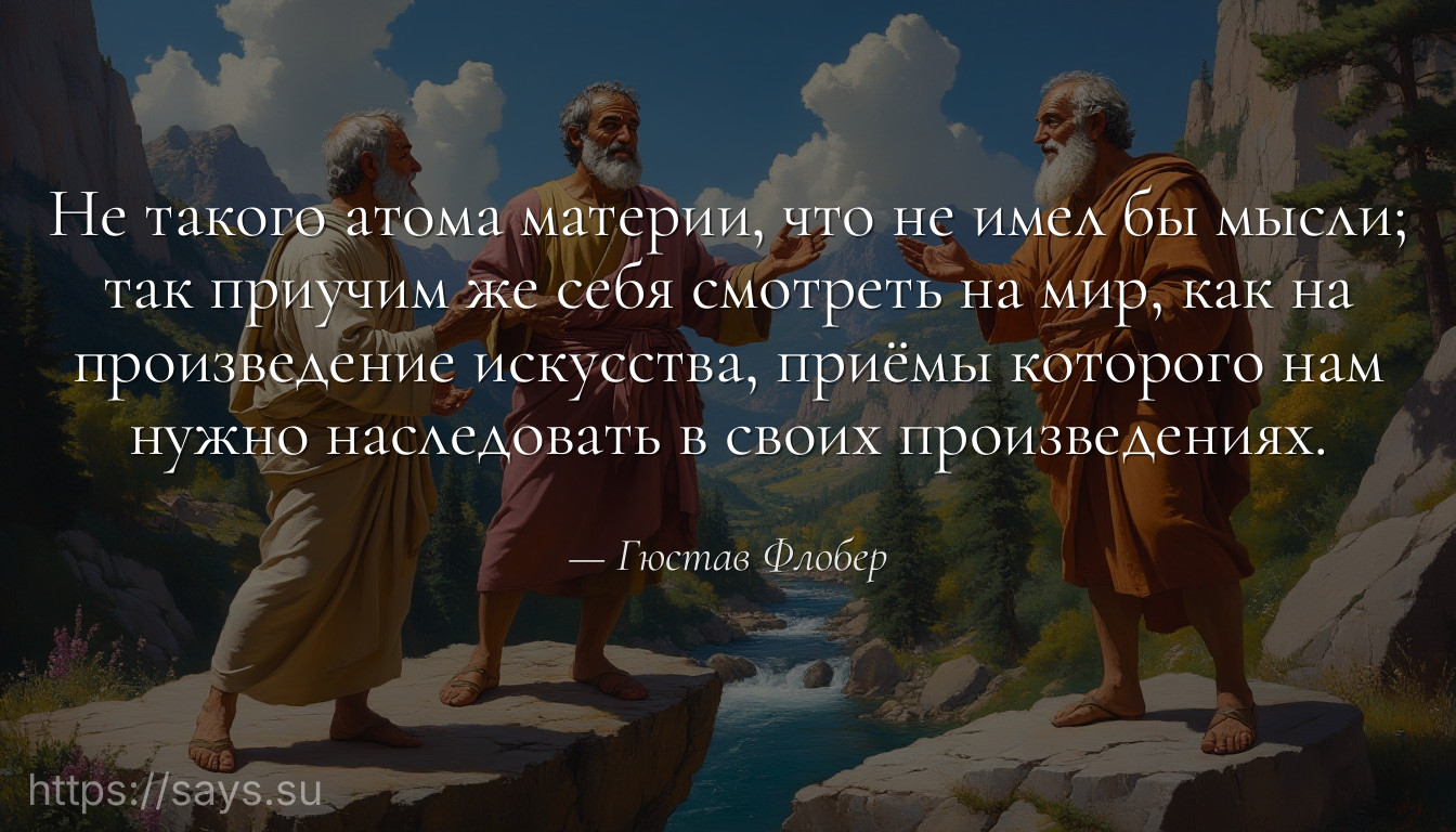 Не такого атома материи, что не имел бы мысли; так приучим же себя смотреть на мир, как на произведение искусства, приёмы которого нам нужно наследовать в своих произведениях.