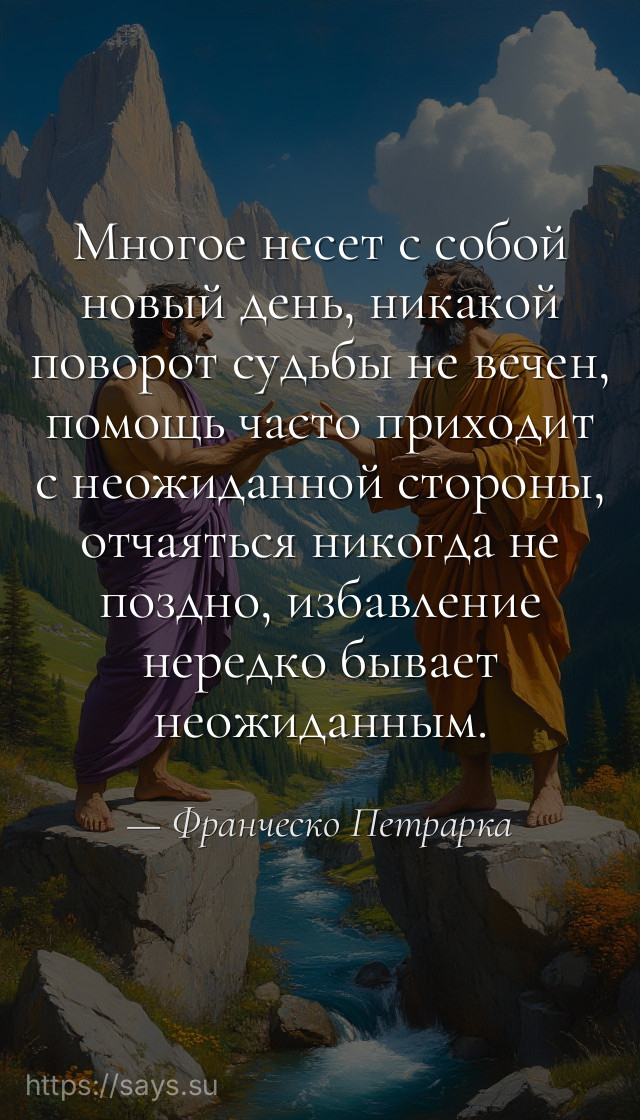 Многое несет с собой новый день, никакой поворот судьбы не вечен, помощь часто приходит с неожиданной стороны, отчаяться никогда не поздно, избавление нередко бывает неожиданным.