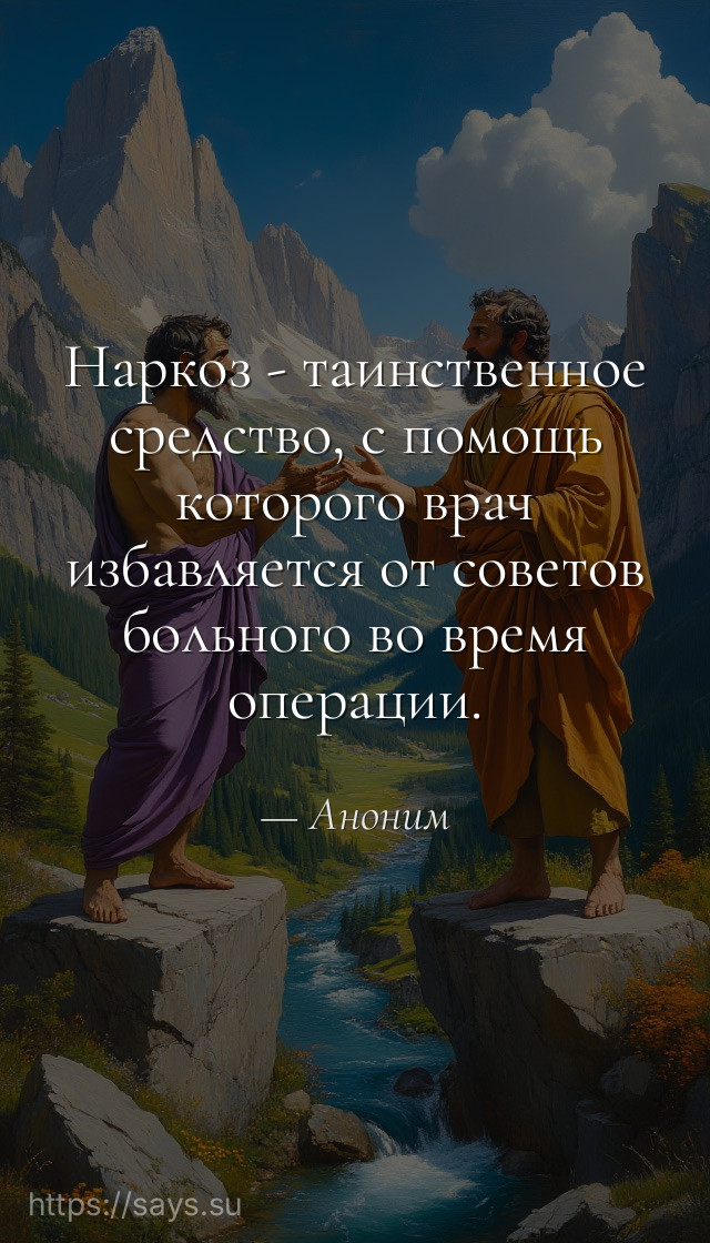 Наркоз - таинственное средство, с помощь которого врач избавляется от советов больного во время операции.