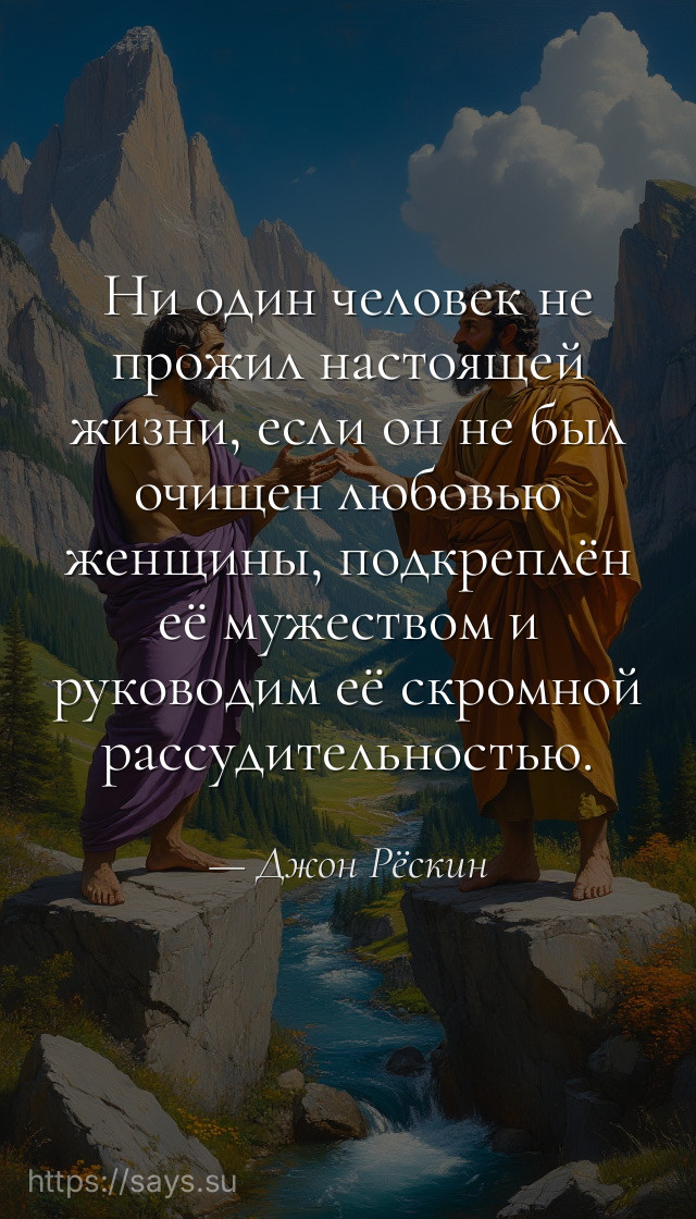 Ни один человек не прожил настоящей жизни, если он не был очищен любовью женщины, подкреплён её мужеством и руководим её скромной рассудительностью.