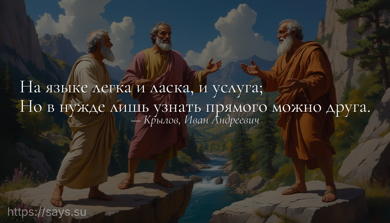На языке легка и ласка, и услуга;<br />Но в нужде лишь узнать прямого можно друга.