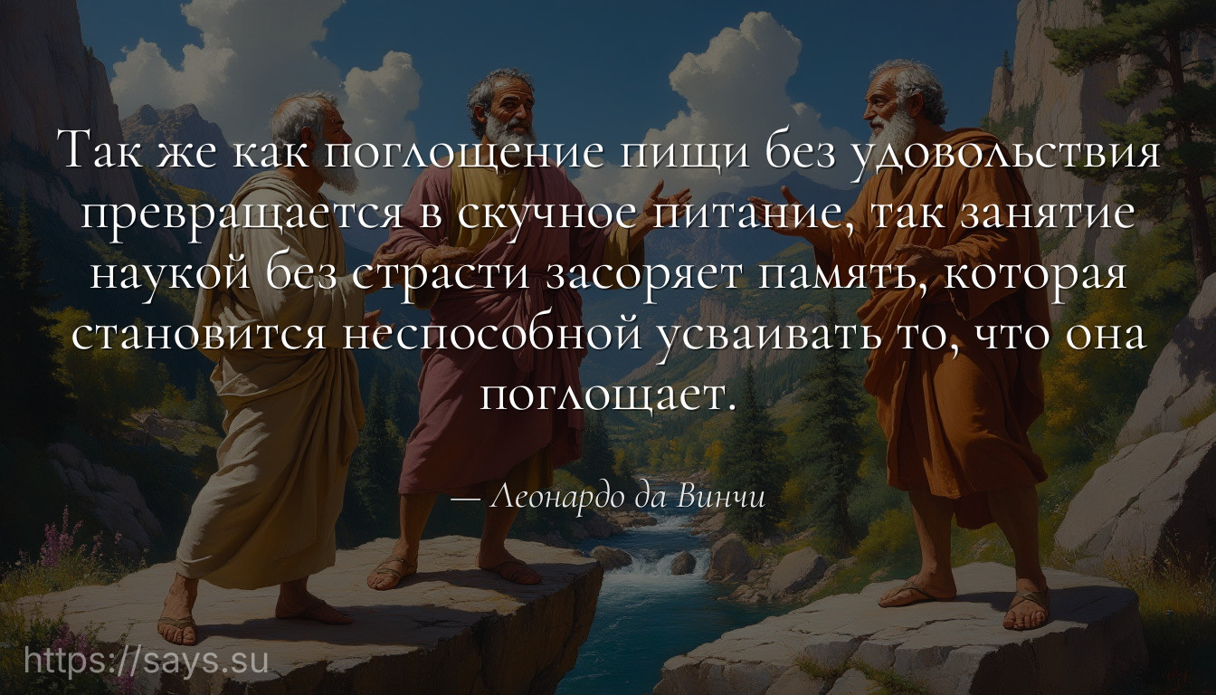 Так же как поглощение пищи без удовольствия превращается в скучное питание, так занятие наукой без страсти засоряет память, которая становится неспособной усваивать то, что она поглощает.