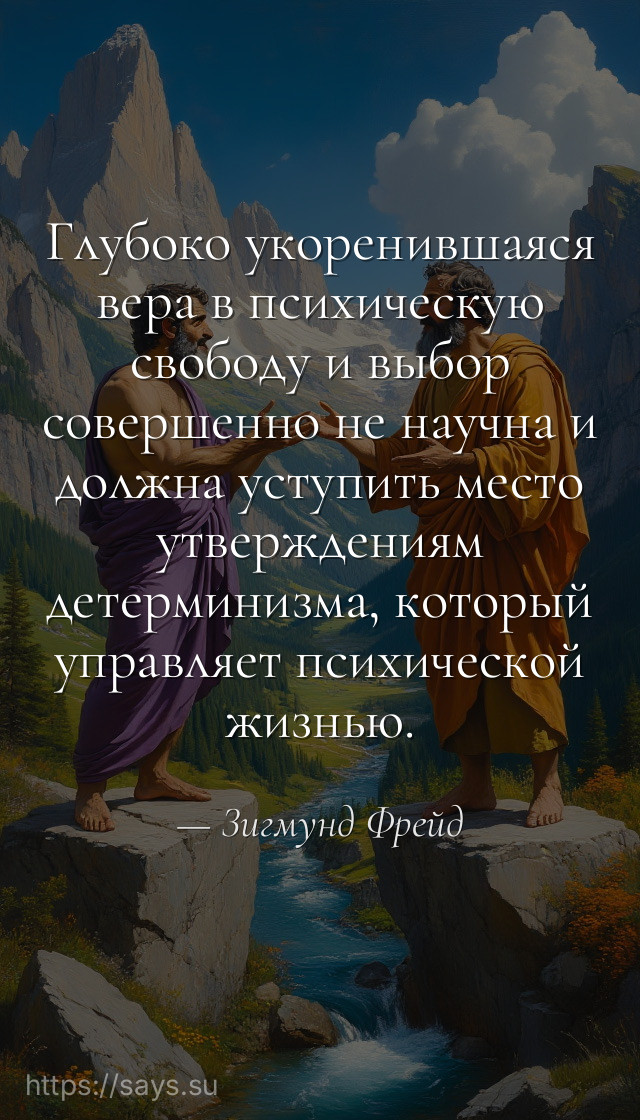 Глубоко укоренившаяся вера в психическую свободу и выбор совершенно не научна и должна уступить место утверждениям детерминизма, который управляет психической жизнью.