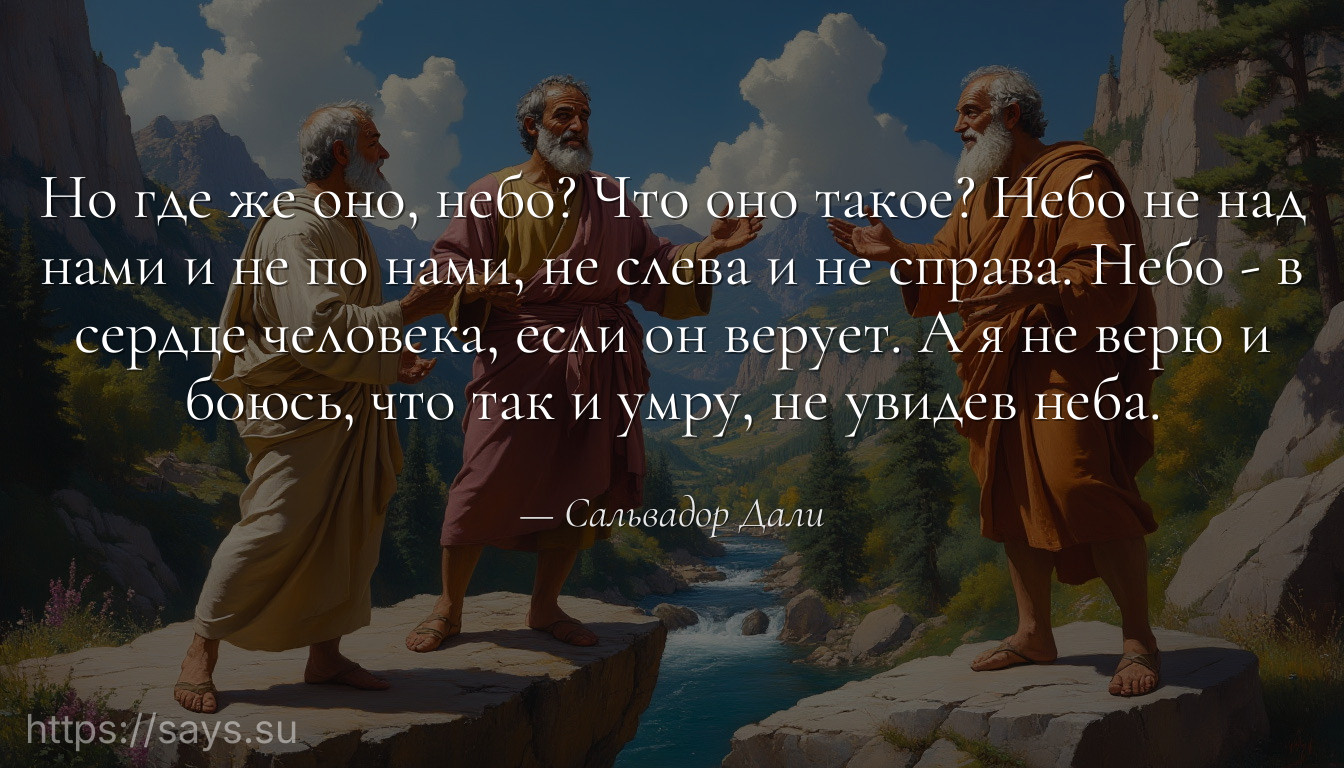 Но где же оно, небо? Что оно такое? Небо не над нами и не по нами, не слева и не справа. Небо - в сердце человека, если он верует. А я не верю и боюсь, что так и умру, не увидев неба.