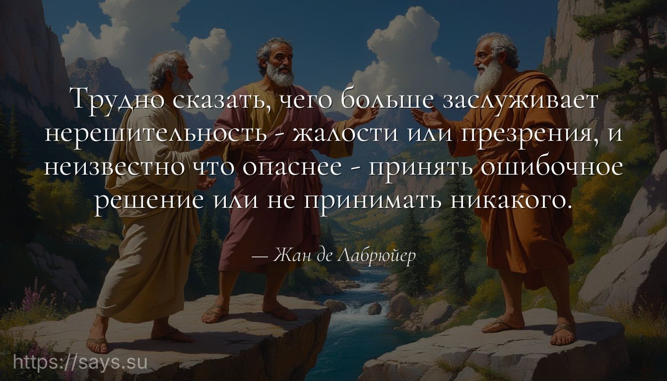 Трудно сказать, чего больше заслуживает нерешительность - жалости или презрения, и неизвестно что опаснее - принять ошибочное решение или не принимать никакого.