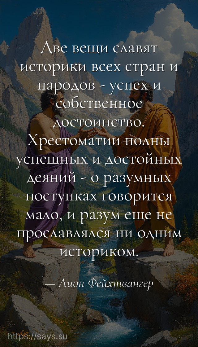 Две вещи славят историки всех стран и народов - успех и собственное достоинство. Хрестоматии полны успешных и достойных деяний - о разумных поступках говорится мало, и разум еще не прославлялся ни одним историком.