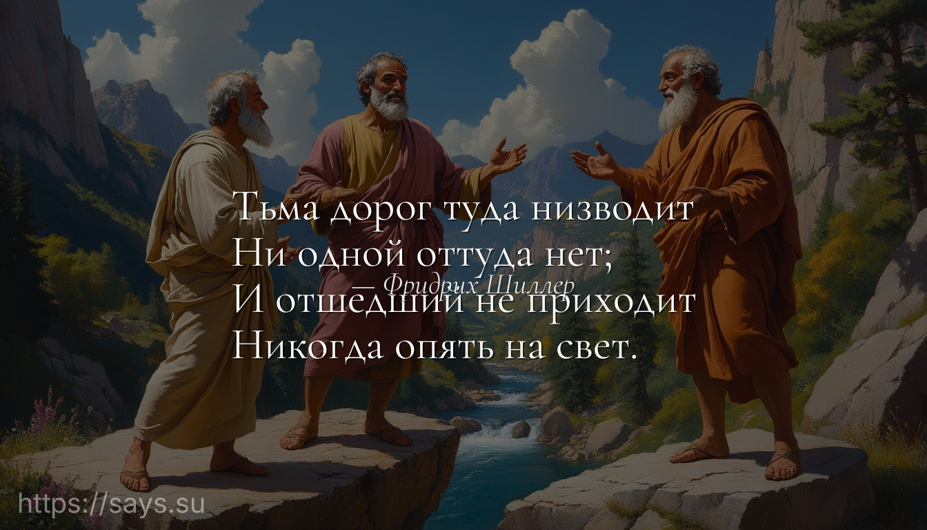 Тьма дорог туда низводит<br />Ни одной оттуда нет;<br />И отшедший не приходит<br />Никогда опять на свет.