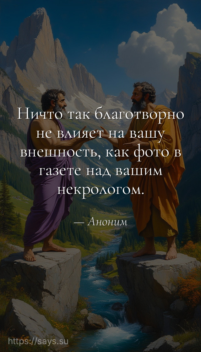 Ничто так благотворно не влияет на вашу внешность, как фото в газете над вашим некрологом.