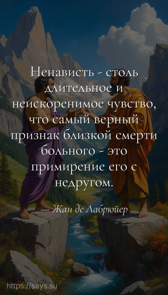 Ненависть - столь длительное и неискоренимое чувство, что самый верный признак близкой смерти больного - это примирение его с недругом.