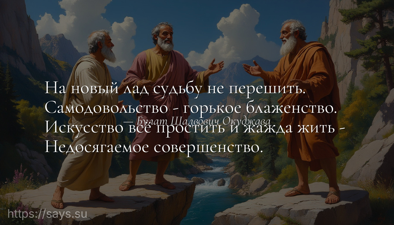 На новый лад судьбу не перешить.<br />Самодовольство - горькое блаженство.<br />Искусство всё простить и жажда жить - <br />Недосягаемое совершенство.