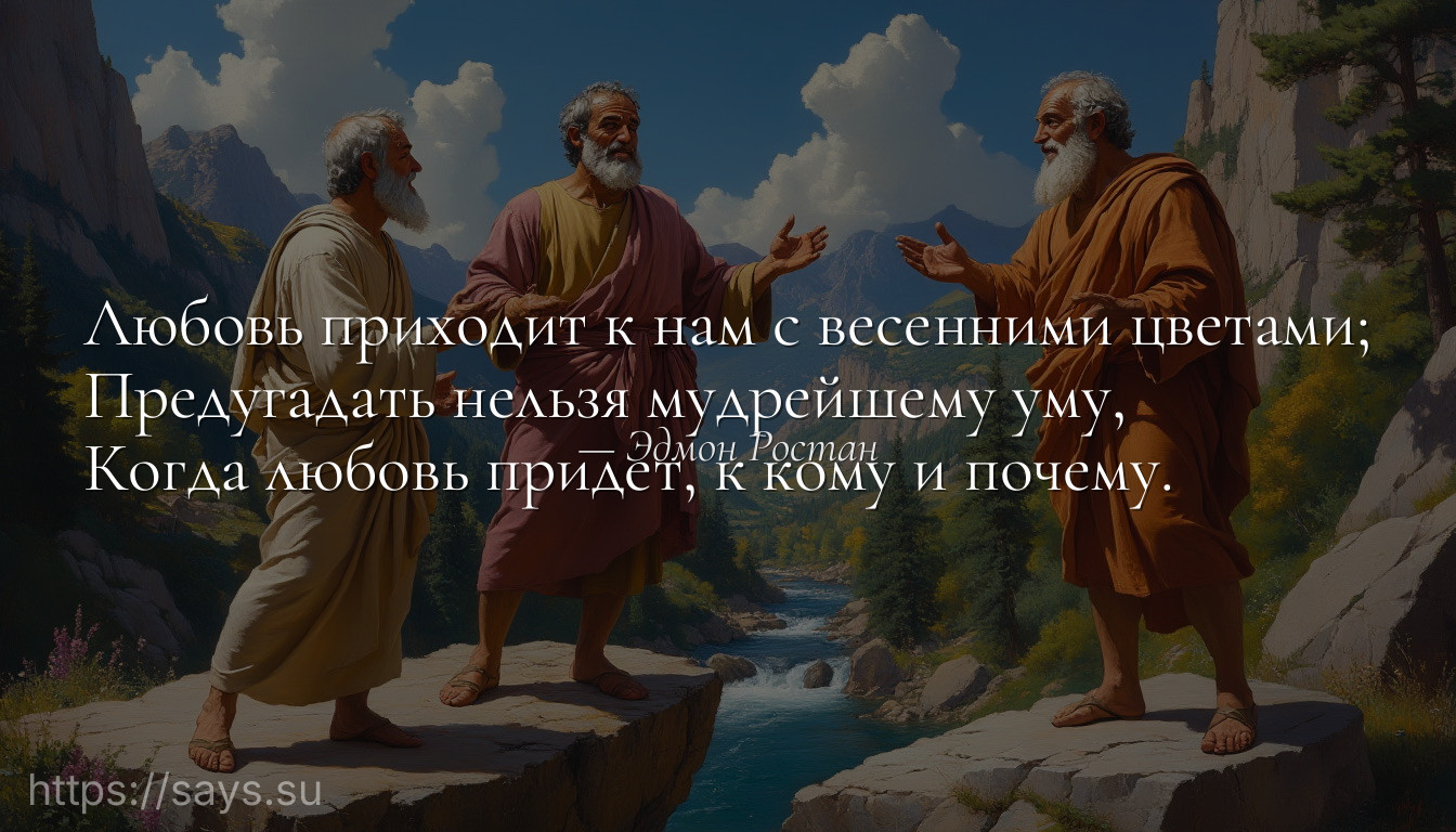 Любовь приходит к нам с весенними цветами;<br />Предугадать нельзя мудрейшему уму, <br />Когда любовь придет, к кому и почему.