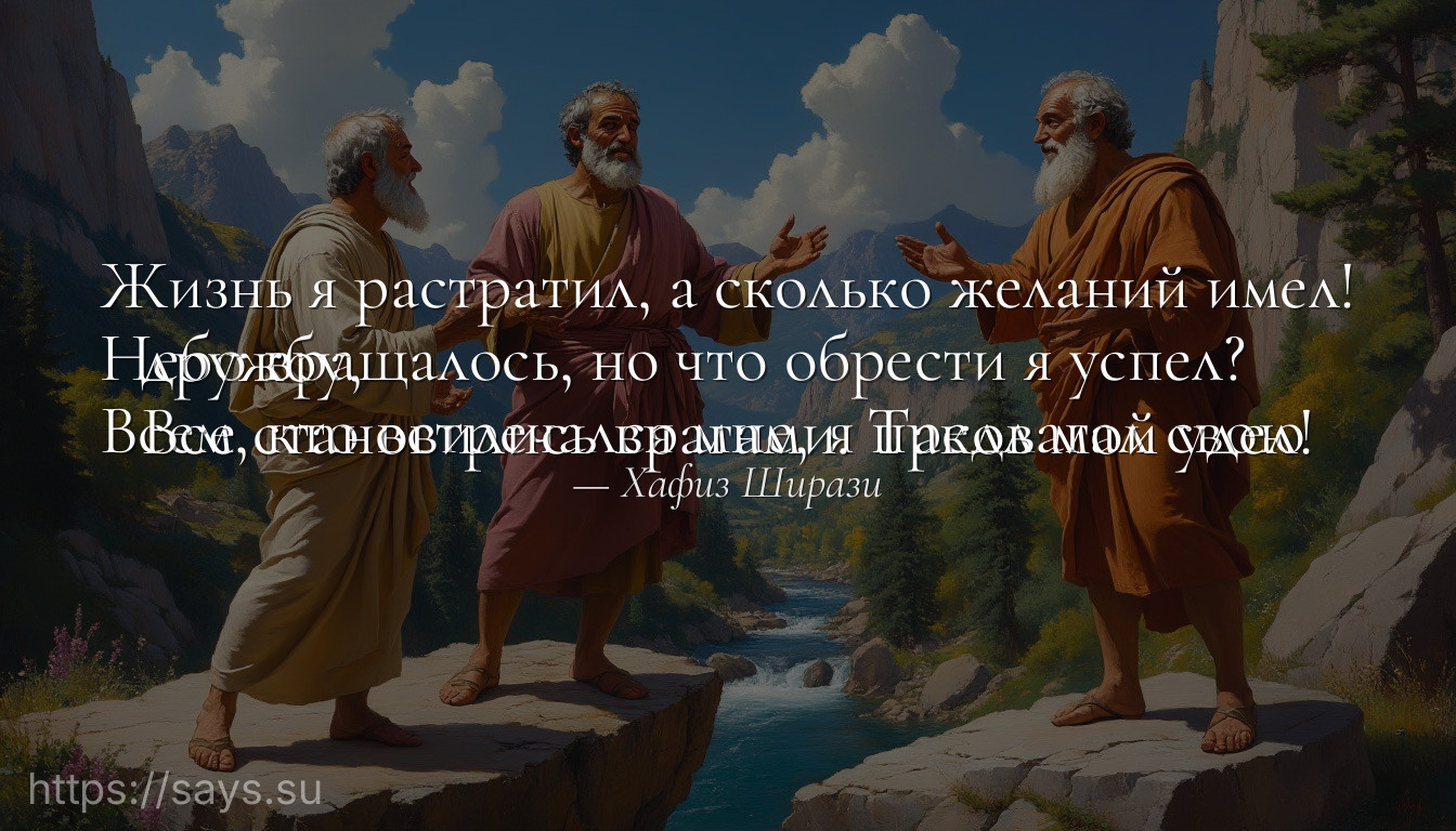 Жизнь я растратил, а сколько желаний имел!<br />Небо вращалось, но что обрести я успел?<br />Всем, кто встречался мне, я предлагал свою дружбу, <br />Все становились врагами. Таков мой удел!