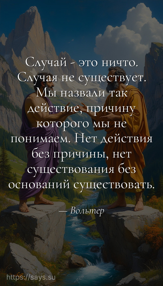 Случай - это ничто. Случая не существует. Мы назвали так действие, причину которого мы не понимаем. Нет действия без причины, нет существования без оснований существовать.