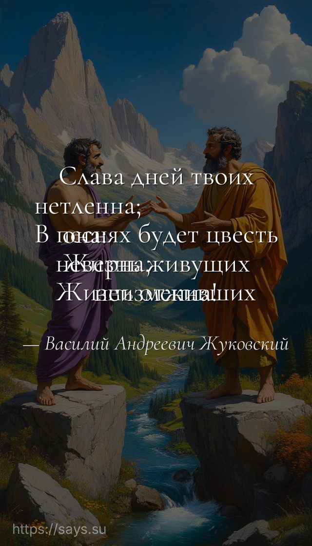Слава дней твоих нетленна; <br />В песнях будет цвесть она: <br />Жизнь живущих неверна, <br />Жизнь отживших неизменна!