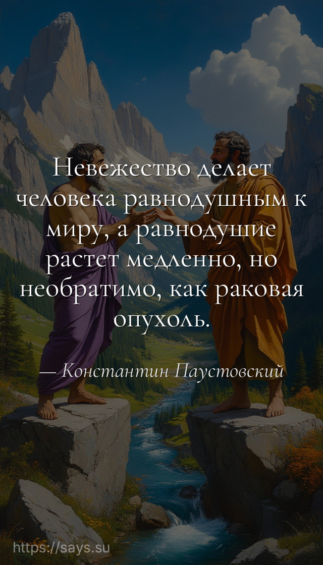 Невежество делает человека равнодушным к миру, а равнодушие растет медленно, но необратимо, как раковая опухоль.