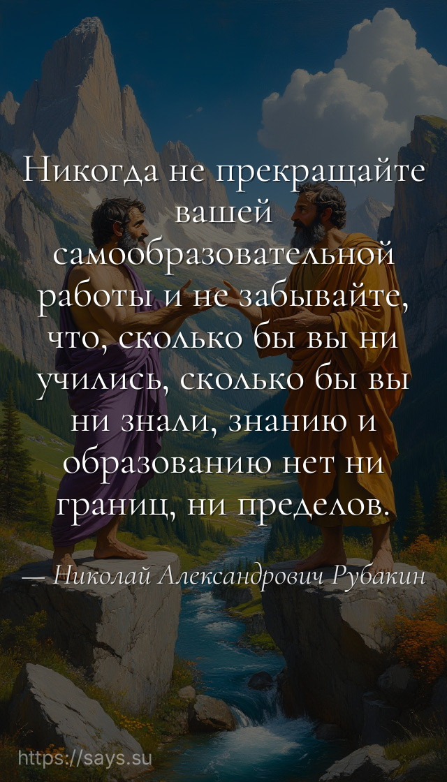 Никогда не прекращайте вашей самообразовательной работы и не забывайте, что, сколько бы вы ни учились, сколько бы вы ни знали, знанию и образованию нет ни границ, ни пределов.