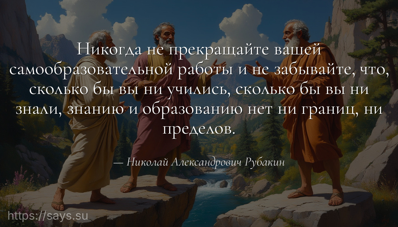 Никогда не прекращайте вашей самообразовательной работы и не забывайте, что, сколько бы вы ни учились, сколько бы вы ни знали, знанию и образованию нет ни границ, ни пределов.