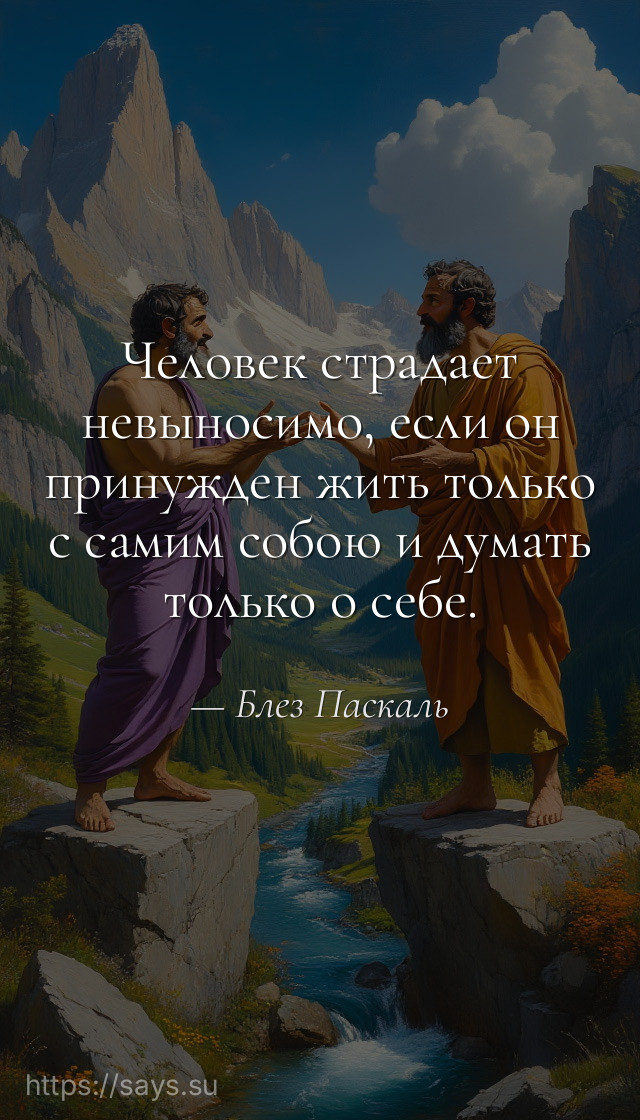 Человек страдает невыносимо, если он принужден жить только с самим собою и думать только о себе.