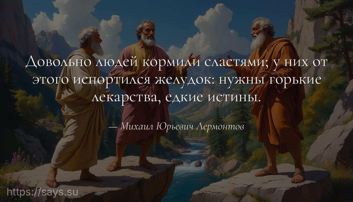 Довольно людей кормили сластями; у них от этого испортился желудок: нужны горькие лекарства, едкие истины.