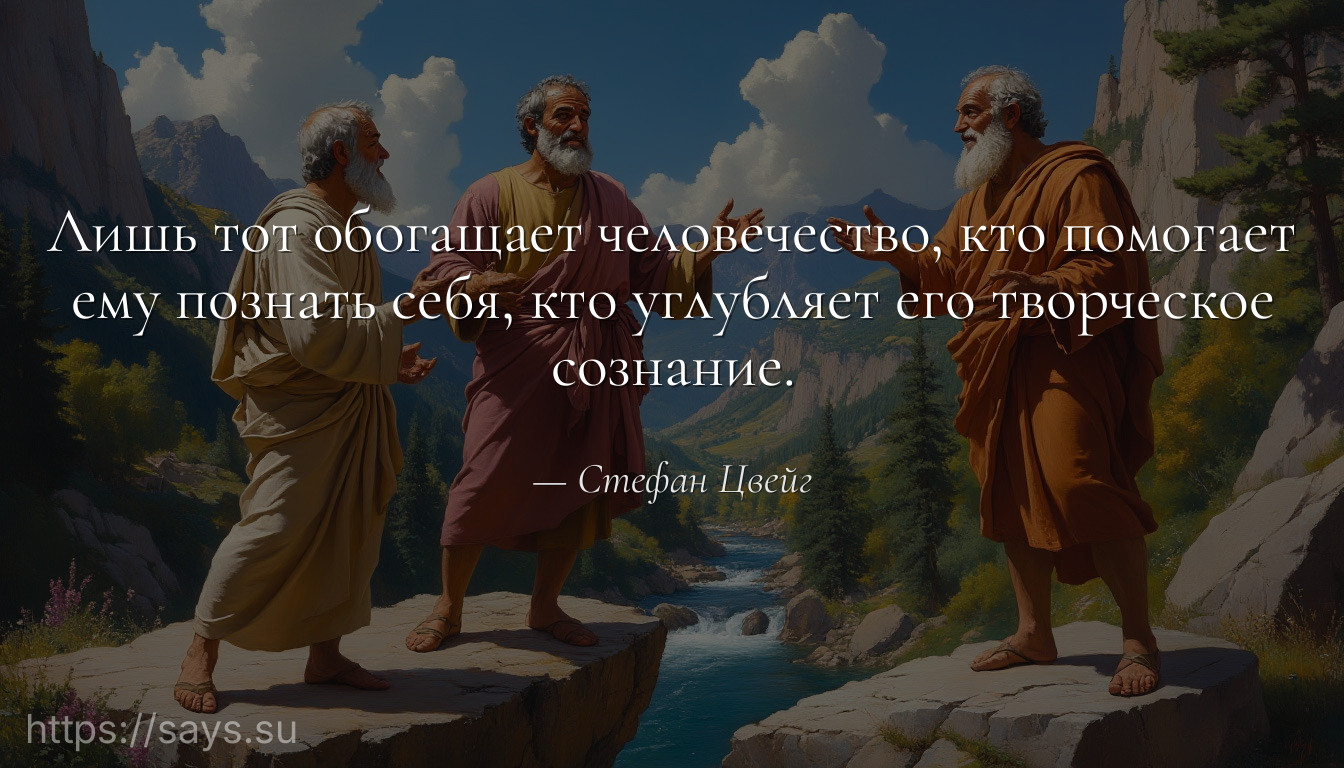 Лишь тот обогащает человечество, кто помогает ему познать себя, кто углубляет его творческое сознание.