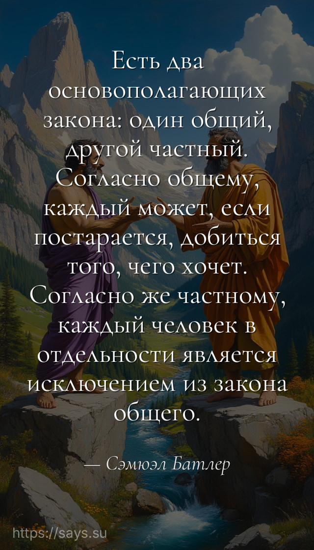 Есть два основополагающих закона: один общий, другой частный. Согласно общему, каждый может, если постарается, добиться того, чего хочет. Согласно же частному, каждый человек в отдельности является исключением из закона общего.