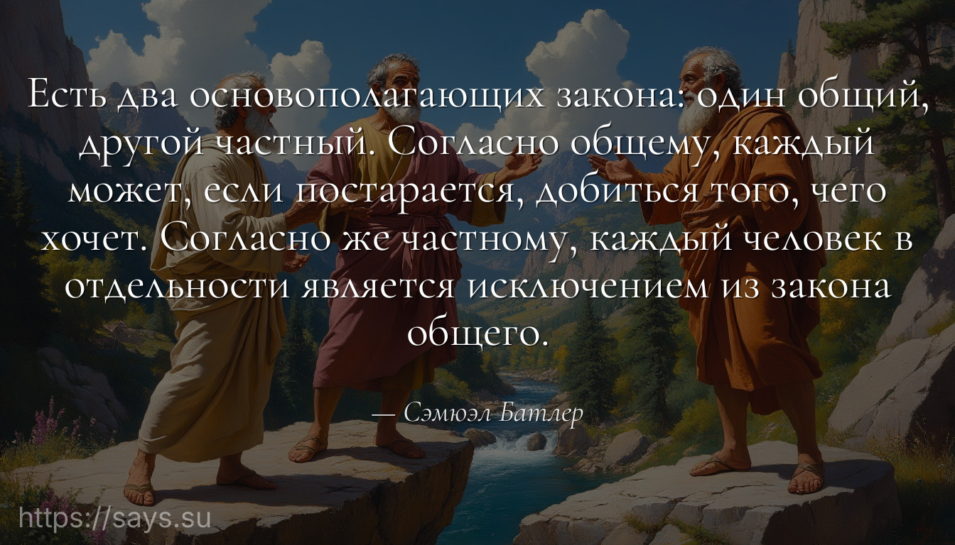 Есть два основополагающих закона: один общий, другой частный. Согласно общему, каждый может, если постарается, добиться того, чего хочет. Согласно же частному, каждый человек в отдельности является исключением из закона общего.