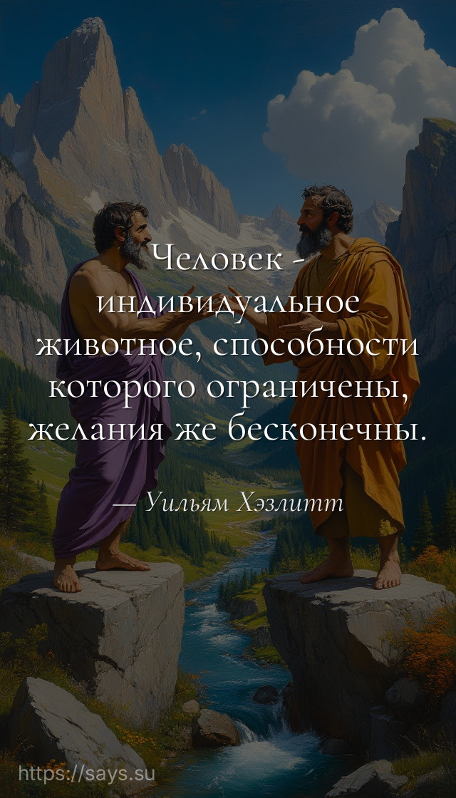Человек - индивидуальное животное, способности которого ограничены, желания же бесконечны.