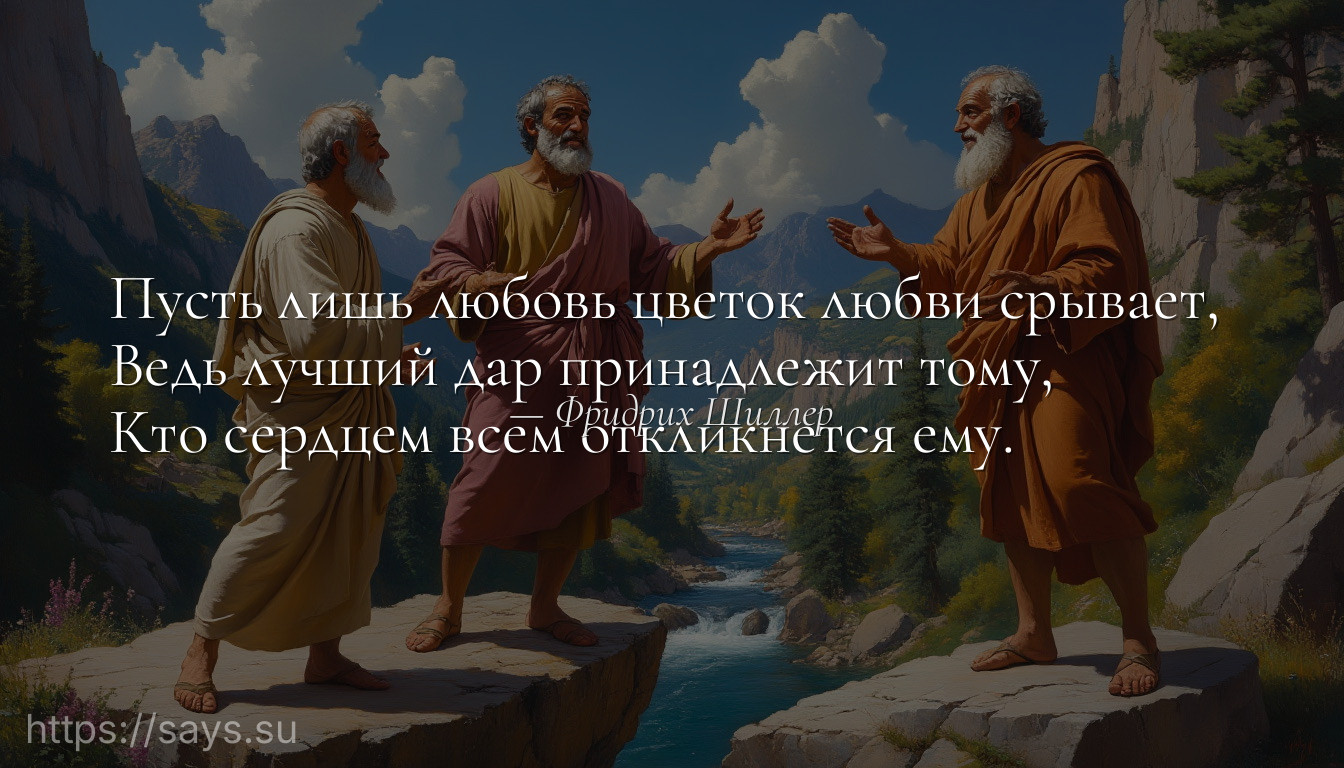 Пусть лишь любовь цветок любви срывает, <br />Ведь лучший дар принадлежит тому, <br />Кто сердцем всем откликнется ему.