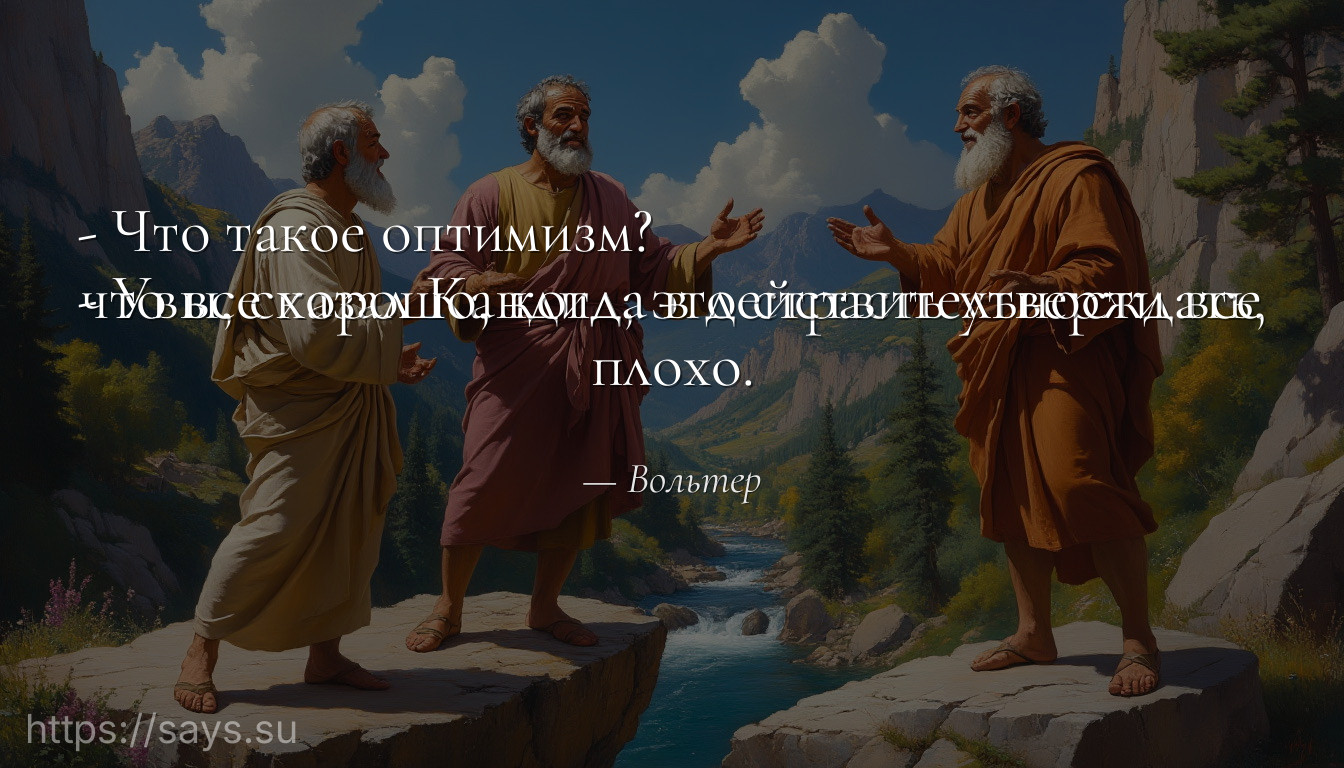 - Что такое оптимизм?<br />- Увы, сказал Кандид, это страсть утверждать, что все хорошо, когда в действительности все плохо.