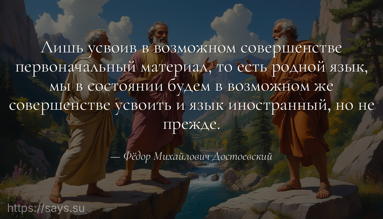 Лишь усвоив в возможном совершенстве первоначальный материал, то есть родной язык, мы в состоянии будем в возможном же совершенстве усвоить и язык иностранный, но не прежде.