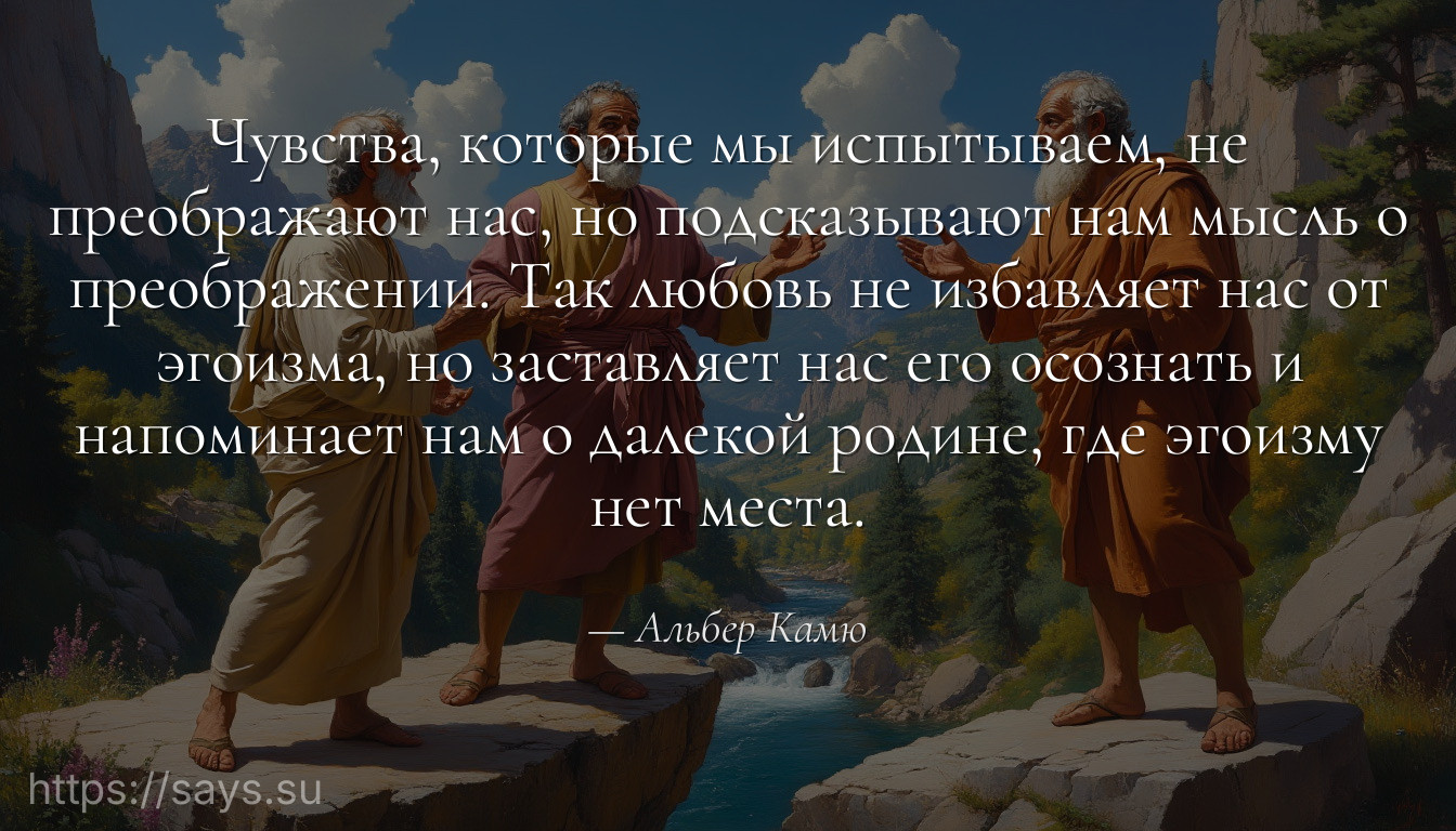 Чувства, которые мы испытываем, не преображают нас, но подсказывают нам мысль о преображении. Так любовь не избавляет нас от эгоизма, но заставляет нас его осознать и напоминает нам о далекой родине, где эгоизму нет места.
