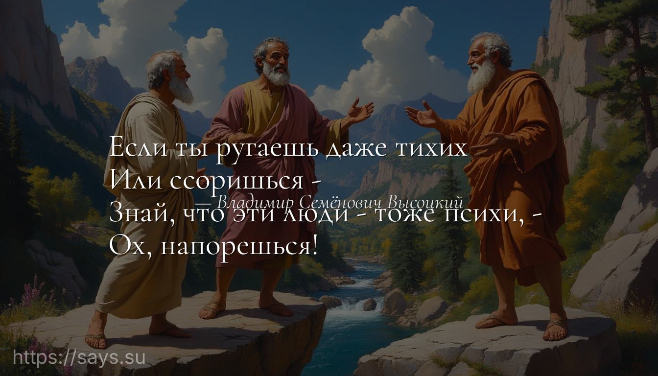 Если ты ругаешь даже тихих <br />Или ссоришься - <br />Знай, что эти люди - тоже психи, - <br />Ох, напорешься!
