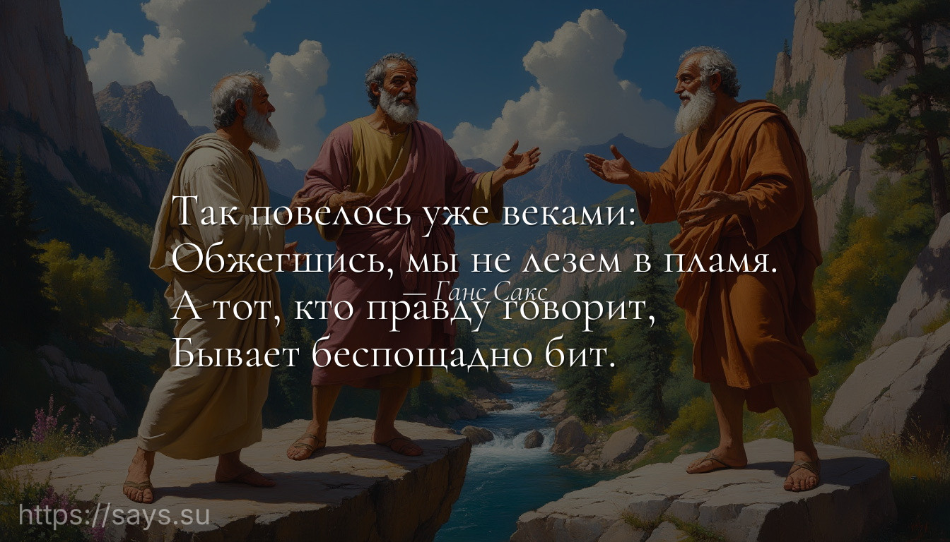 Так повелось уже веками:<br />Обжегшись, мы не лезем в пламя.<br />А тот, кто правду говорит, <br />Бывает беспощадно бит.