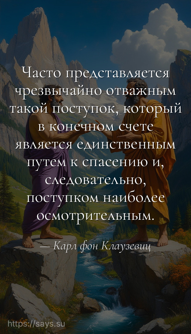 Часто представляется чрезвычайно отважным такой поступок, который в конечном счете является единственным путем к спасению и, следовательно, поступком наиболее осмотрительным.