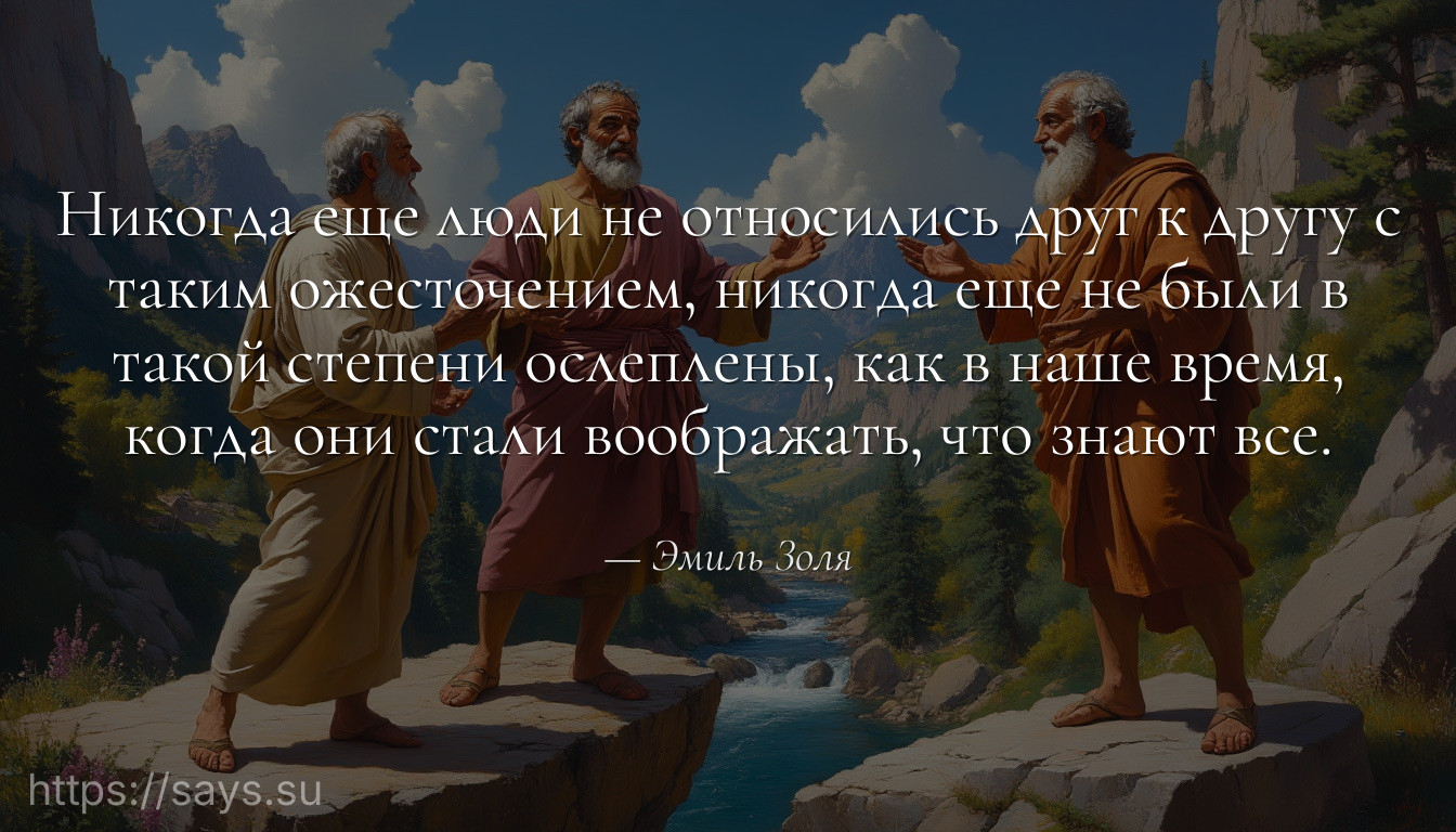 Никогда еще люди не относились друг к другу с таким ожесточением, никогда еще не были в такой степени ослеплены, как в наше время, когда они стали воображать, что знают все.