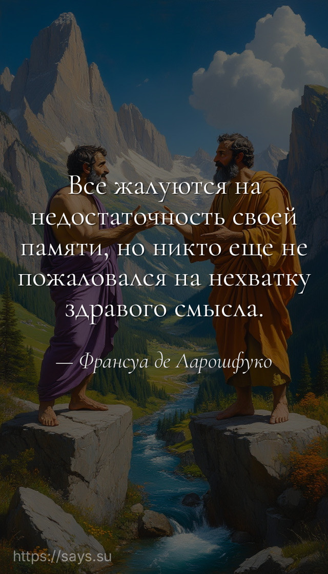 Все жалуются на недостаточность своей памяти, но никто еще не пожаловался на нехватку здравого смысла.